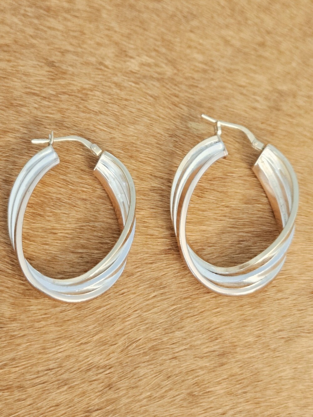 Signed JCM 925 Sterling SIilver Tri Color Hoop Earrings